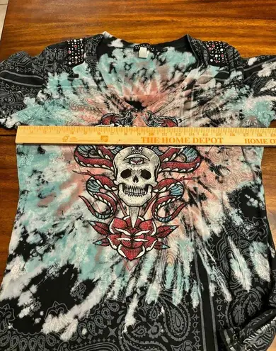 Affliction  Black Label Womens Skull Multicolor Shirt Size Large