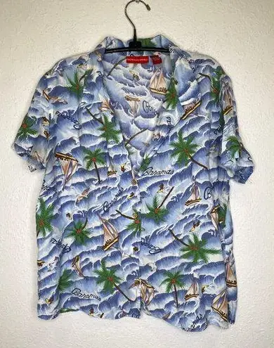 Gloria Vanderbilt Bahamas Tropical Short Sleeve Button Down Shirt Sz Lg Rayon