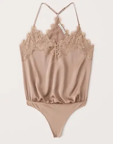 Abercrombie & Fitch  brown lace trimmed spaghetti strap satin bodysuit 