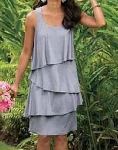 Soft Surroundings Womens Dress Petite XS Gray Tiered Darcie Sleeveless Stretch