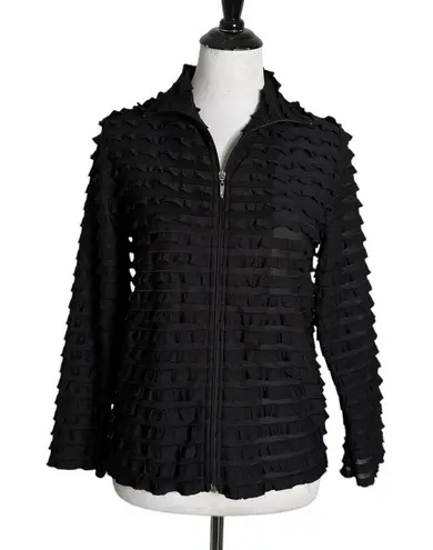 TanJay Jacket Womens S P Black Ruffle Tiered Full Zip See Through Whimsigoth Size undefined