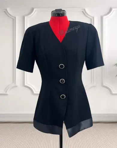 Vintage Rimini Black Short Sleeve Blazer Skirt Suit Professional Jacket Size 4