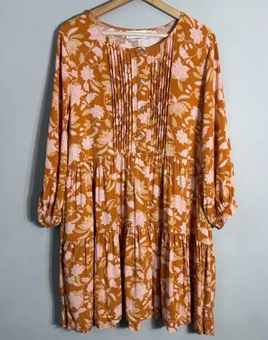 Petal and Pup Arden Floral Tunic Mini Dress Womens 6 Orange Flowy Tiered Button Up