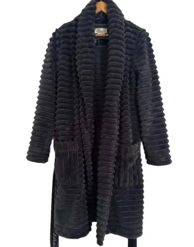 Anthropologie  Mariposa Faux Fur Ribbed Wrap Belted Robe Dark Gray Size XS/S