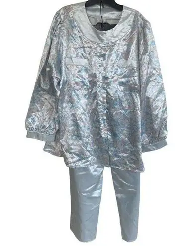 Jacques Janssens Womens Vintage Floral Pajama Set Silky Button