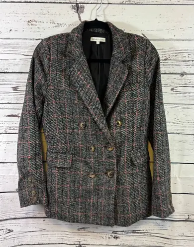 Heartloom Women's Gray Pink Plaid Double-Breasted Blazer M
