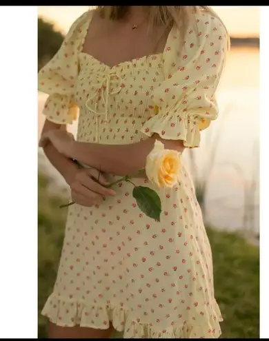 Faithfull the Brand Sage Mini Dress in Santa Maria Floral Yellow Sz XS