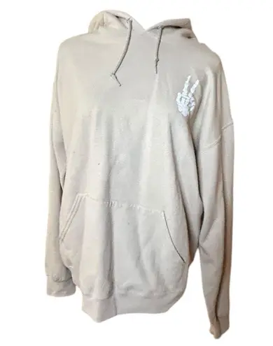 Bowery Supply Co. Beige Hoodie with Skeleton Peace Sign | Grunge Hoodies size M Size M