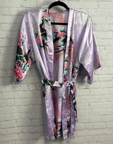 Stunning boutique lilac peacock printed ladies robe medium lounge novelty Purple