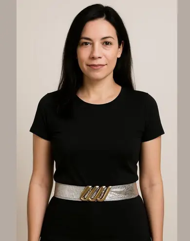 Vintage Silver Leather Adjustable Belt with Removable Buckle Floral Western