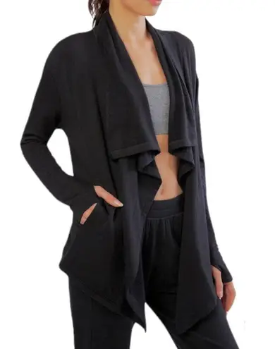 Danskin Yoga Bliss Wrap Open Front Thumb Holes Performance Athletic Cardigan Black S