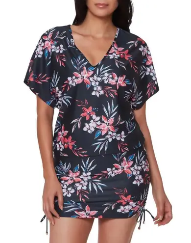 Tropical Escape Bar III Floral Print Caftan Swim Cover-Up, Size L NEW w/Tag