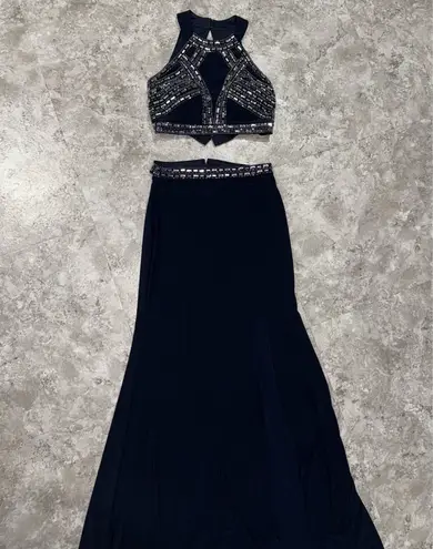 Blondie Nites Elegant Navy Evening Gown with Embellished Waist/ prom dress