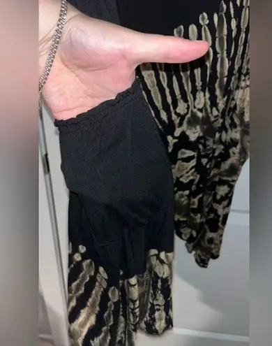 Handmade NWOT Unbranded Black / Sage Green Tie Dye Frilly C-Line Dress Size Small-Medium