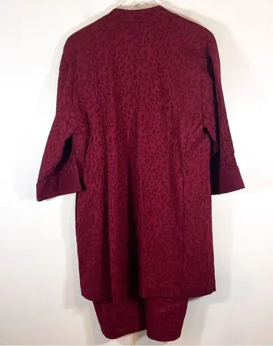 Natori 3pc  Burgundy Red Duster Jacket, Dress, Pant Mix Match Outfit size 12