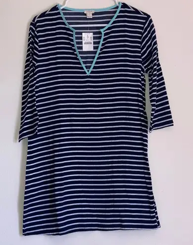 J Crew size XS Swim Tunic swimsuit Coverup Navy Striped Vneck NWT Blue