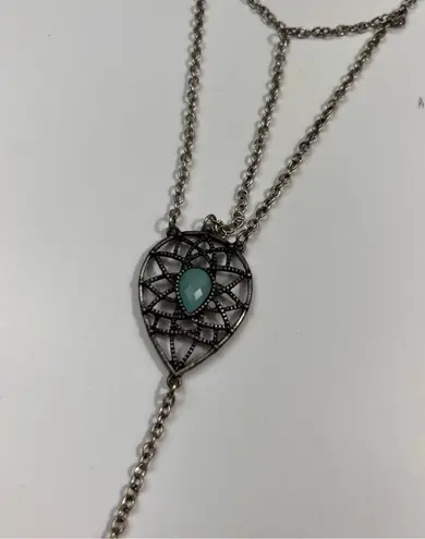 Beaded Bohemian Teal Turquoise Bead Silver Chain Foot Ankle Wrap Jewel Piece OS