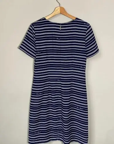 Karl Lagerfeld Paris Women's 6 Short Sleeve Signature Striped Shift Dress Navy