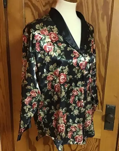 Vintage 90s satin roses smoking jacket