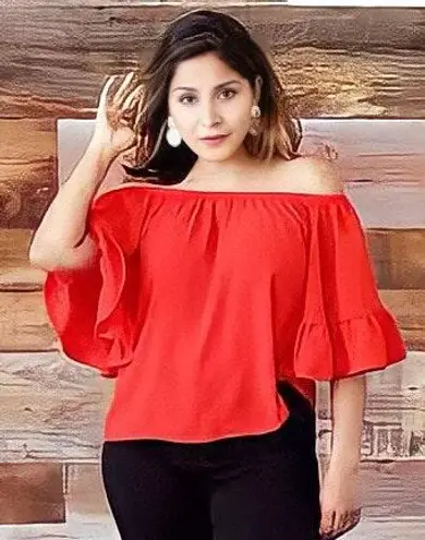 Tyche Red Off the Shoulder Flowy Sleeve Top