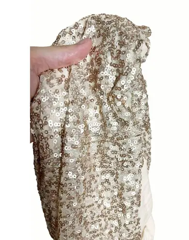 Amsale Champagne Gold Sequin Sleeveless Midi Formal Gown Size 8