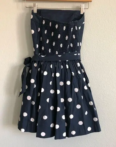 Hollister Blue/White Polka Dot Strapless Polka Dot Bow Dress. Size Small.