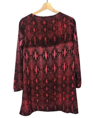 BB Dakota  Red & Black Ikat Snake Print Long Sleeve Shift Dress XS