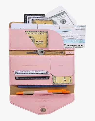 Pink Travel Wallet Passport Holder Organizer Clutch Bag