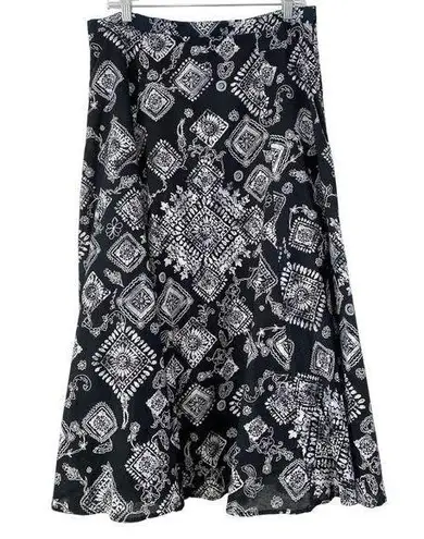 Coldwater Creek Black Abstract Flowy Cotton Maxi Skirt Sz L Cottagecore Prairie