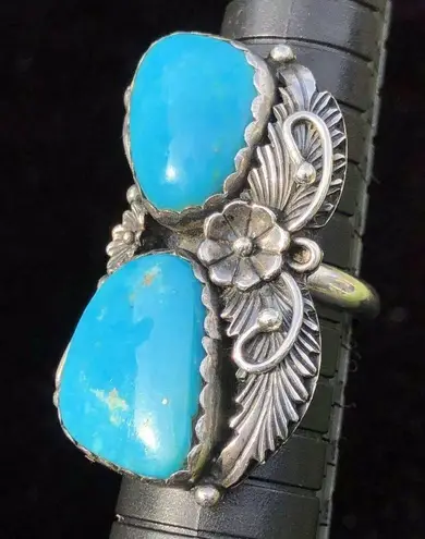 Navajo Handmade Ring 925 Silver Tuquoise sz 7 Artist Signed Peterson Johnson
