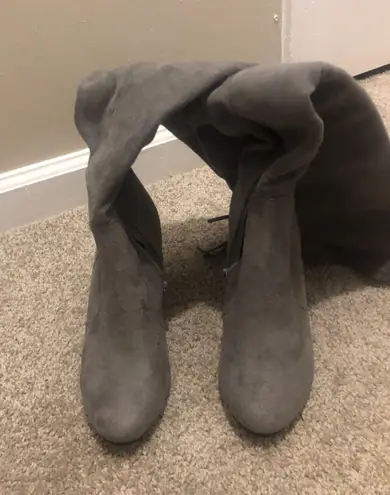 Grey Suede Over the Knee Boots Size 7 Gray