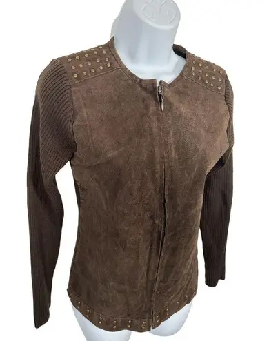 Vintage Y2K Escapade Sweater Full Zip Suede Brown Long Sleeve Womens Small
