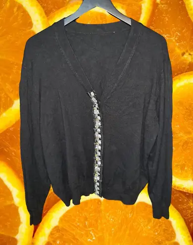 Black Snap Cardigan with Yellow and Clear Rhinestones Black Size XL