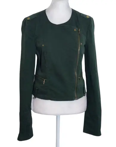 RACHEL Rachel Roy Green Cropped Zip Moto Jacket Size Medium Dark Green Jacket