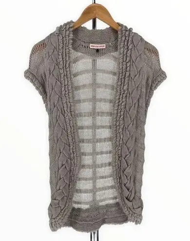 Rebecca Taylor Grey Chunky Cap Sleeve Open Knit Cardigan Sweater Wool Mohair XS