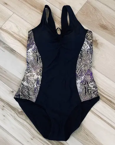 1Pc Swimsuit Ladies Tank Black Printed Side With Adjustable Back Tie Size XXL