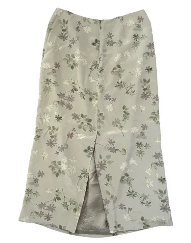 Petite Sophisticate Vintage Green Floral Silk Midi Skirt size 10 with Back Slit