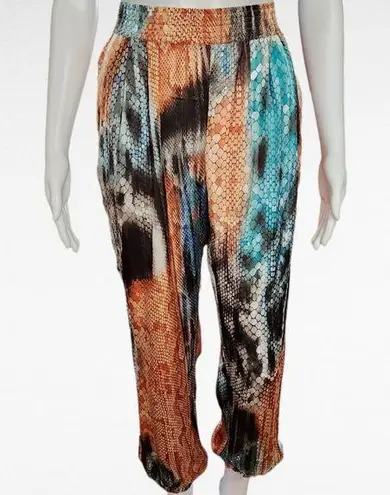 Boston Proper Orange Turquoise Reptile Satin Joggers Size Small