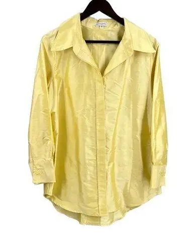 Flatiron Workshop Silk Blouse Yellow Decorative Cuff Vintage Inspired Size 5 (L) Size L