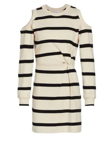 Tanya Taylor Dress Cream & Black Shirley Striped Mini Dress 2X NWT Cold Shoulder