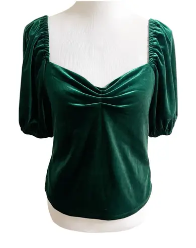Rachel Roy Green Velvet Puff Sleeve Blouse Size Medium Sweetheart Neckline