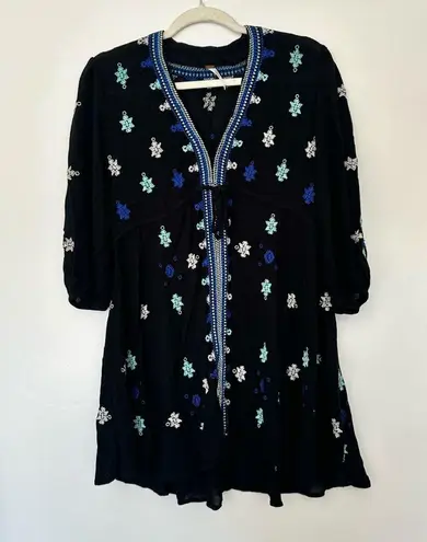 Free People Star Gazer Embroidered Tunic Dress Black Boho Summer