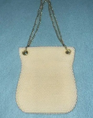 WALBORG vintage hand beaded pearl wristlet with gold chain NEW