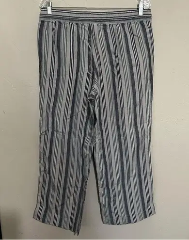 NWT L.L. Bean 100% Linen Raw Indigo Blue Pin Striped Breezy Wide Leg Pants Size 12P