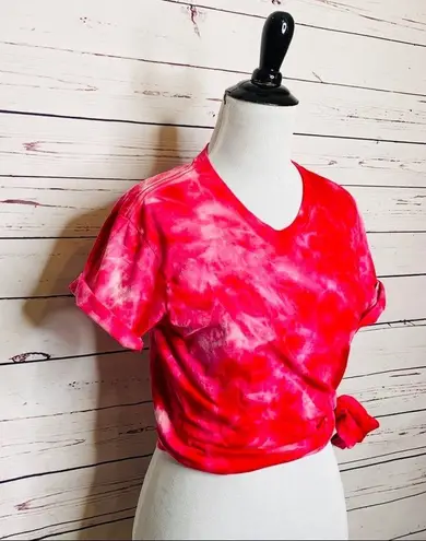 Vibrant Red & Pink Marble Tie Dye Festival T-Shirt Unisex Size Small