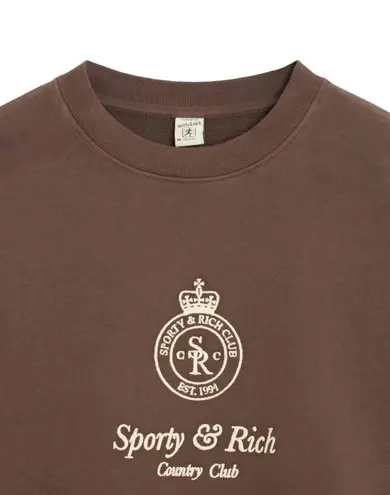 🆕 SPORTY & RICH | CROWN EMBROIDERED PULLOVER SWEATSHIRT | SIZE: SMALL Brown