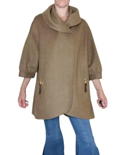 Per Se Light Brown Tan Short Sleeve Wool Turtleneck Jacket