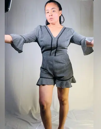 J.O.A. Black and White Striped Romper - Image 7