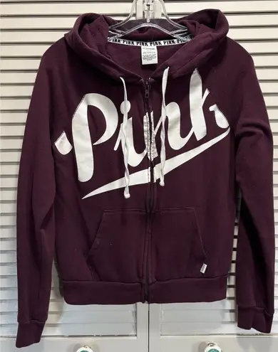 VS PINK Zip Up Sweatshirt Size Small Long Sleeve Logo Lightweight Burgundy/Wh Red