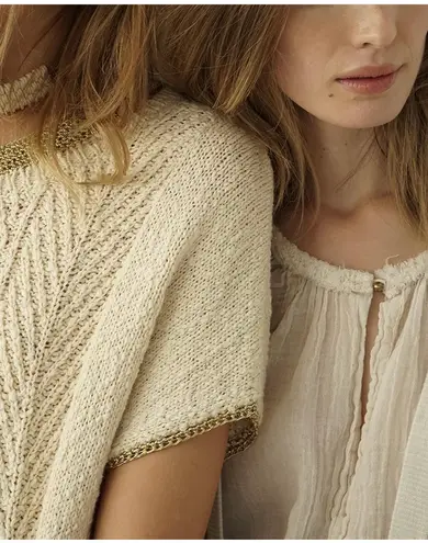 Raquel Allegra women’s Metallic open knit-trimmed distressed sweater dress XS S